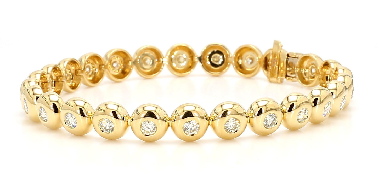 Natural White Round Diamond 2.31 Carat TW Yellow Gold Tennis Bracelet