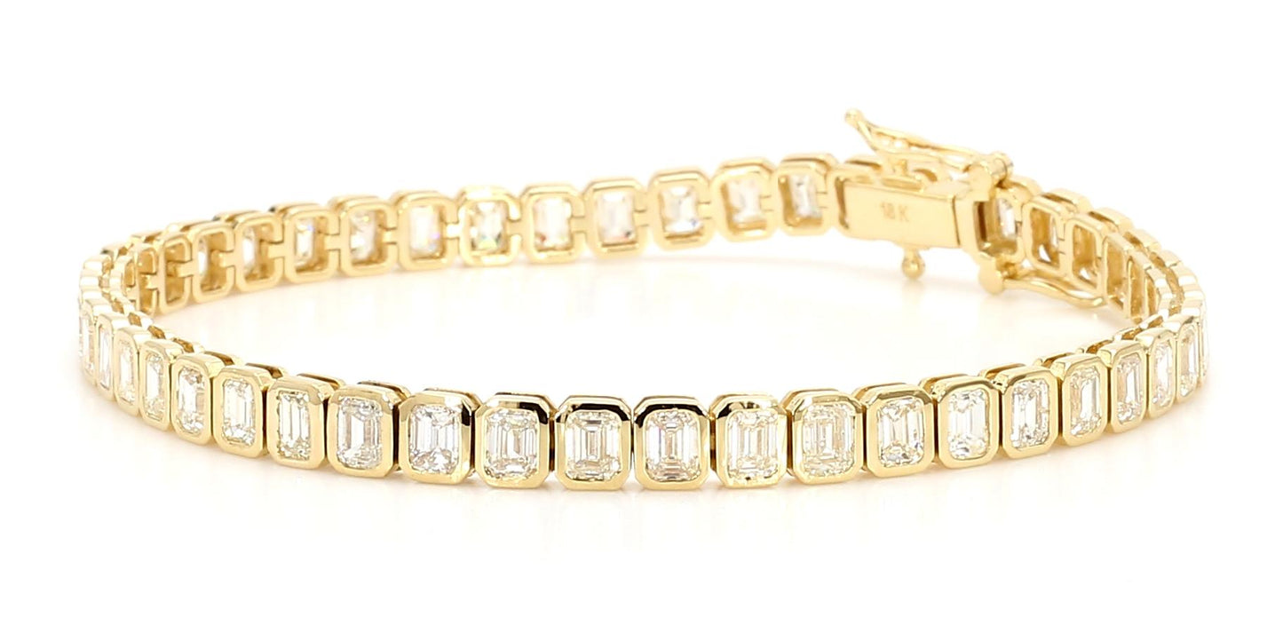 Natural White Emerald Diamond 7.10 Carat TW Yellow Gold Tennis Bracelet