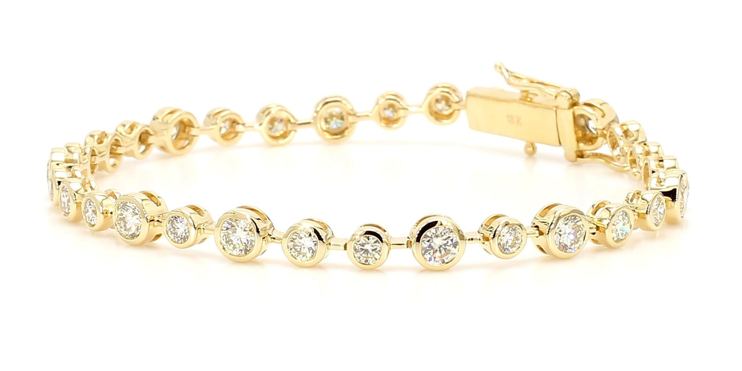 Natural White Round Diamond 3.75 Carat TW Yellow Gold Link Bracelet