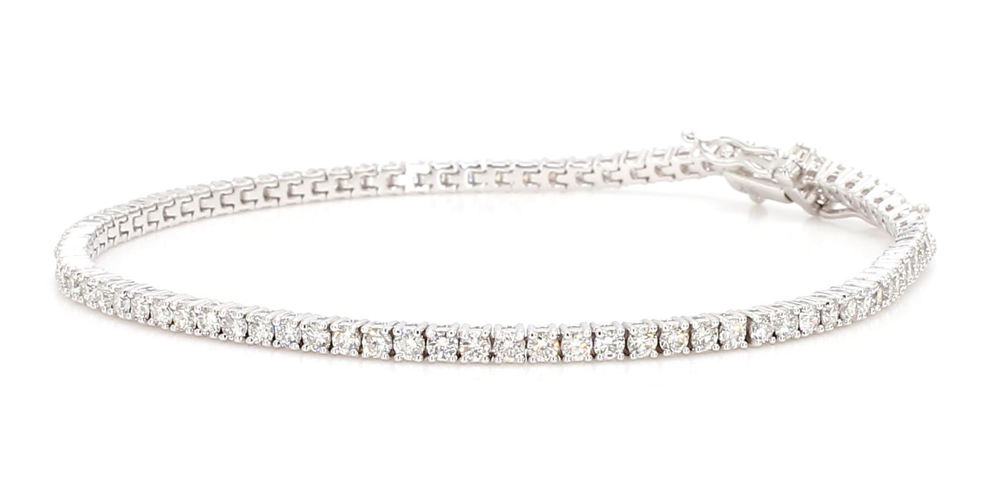 Natural White Round Diamond 2.47 Carat TW White Gold Tennis Bracelet