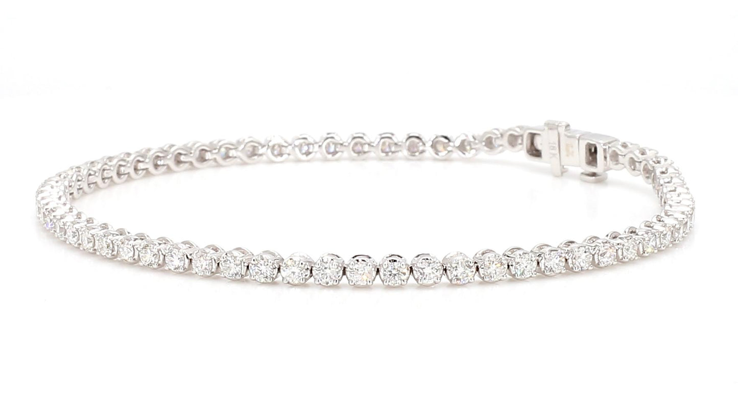 Natural White Round Diamond 2.02 Carat TW White Gold Tennis Bracelet