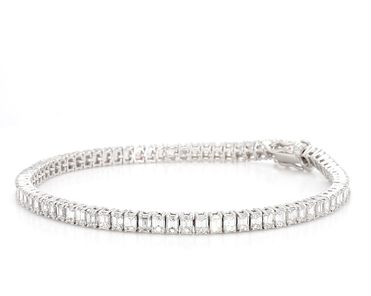 Natural White Emerald Diamond 6.59 Carat TW White Gold Tennis Bracelet