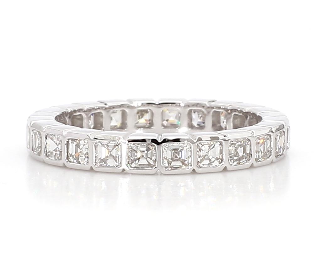 Natural White Asscher Diamond 2.14 Carat TW White Gold Wedding Band