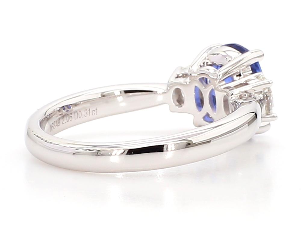 Natural Blue Oval Sapphire and White Diamond 2.37 Carat TW Gold Cocktail Ring