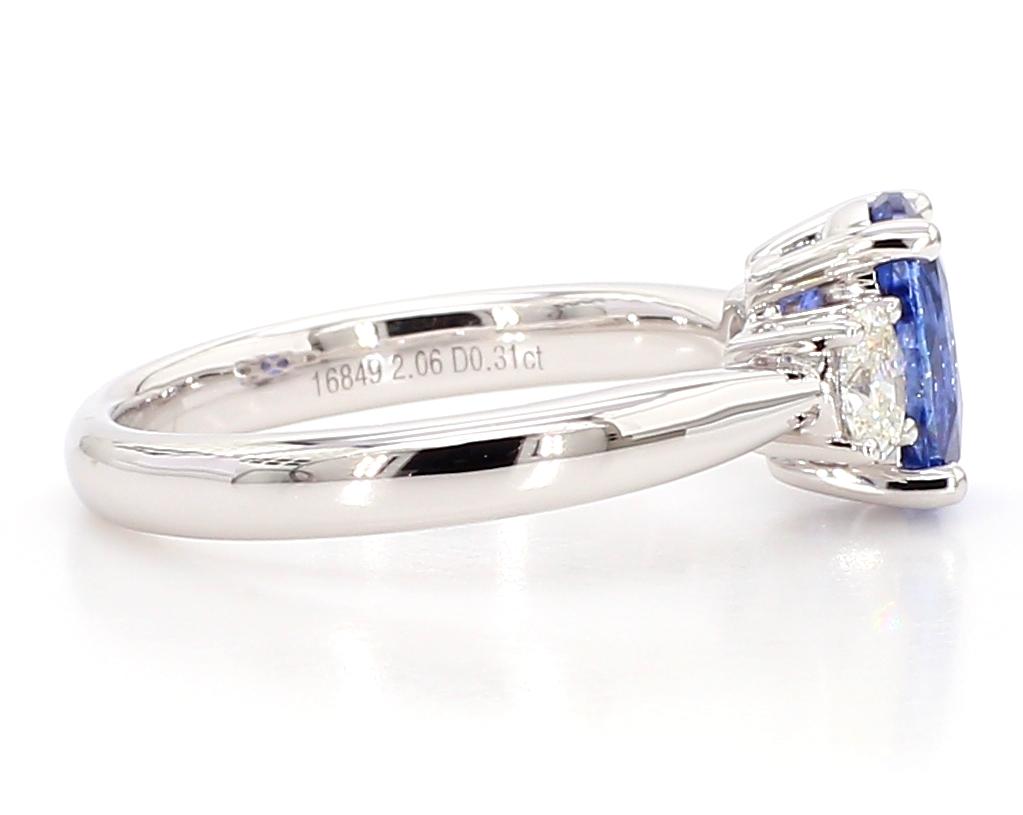 Natural Blue Oval Sapphire and White Diamond 2.37 Carat TW Gold Cocktail Ring