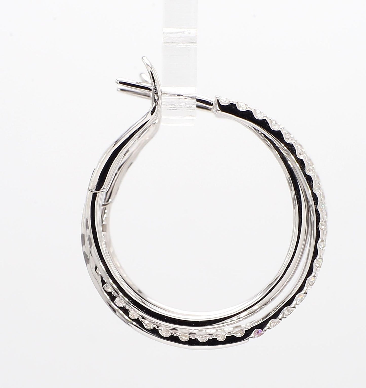 Natural White Round Diamond 1.45 Carat TW White Gold Loop Earrings