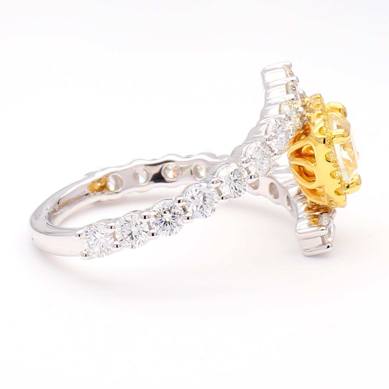 GIA Certified Natural Yellow Cushion Diamond 2.16 Carat TW Gold Cocktail Ring