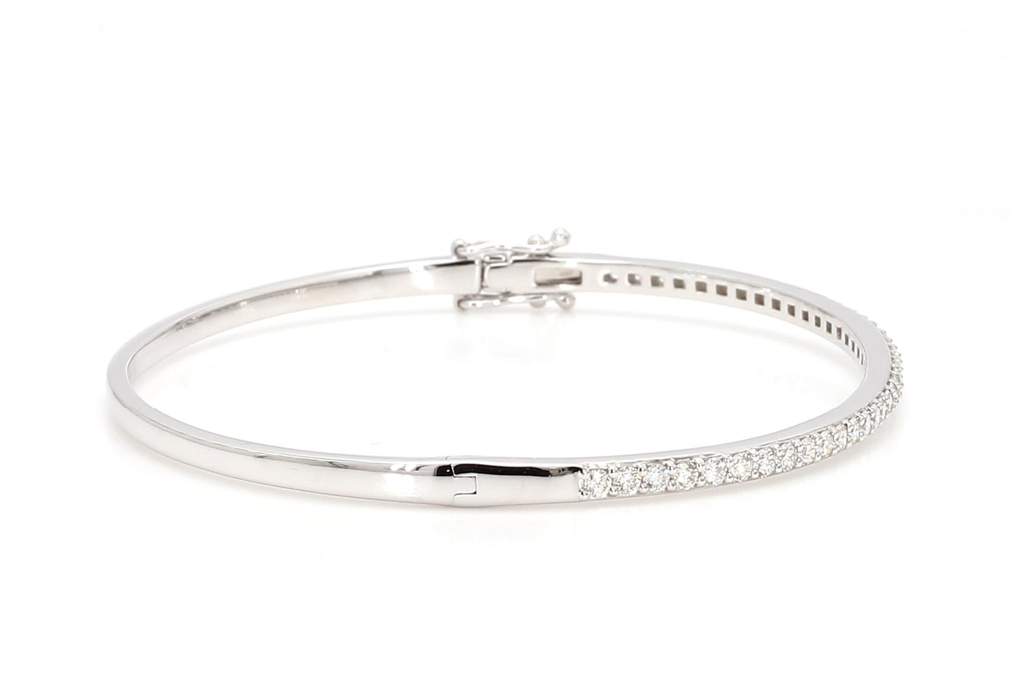 Natural White Round Diamond 1.14 Carat TW White Gold Cuff Bracelet