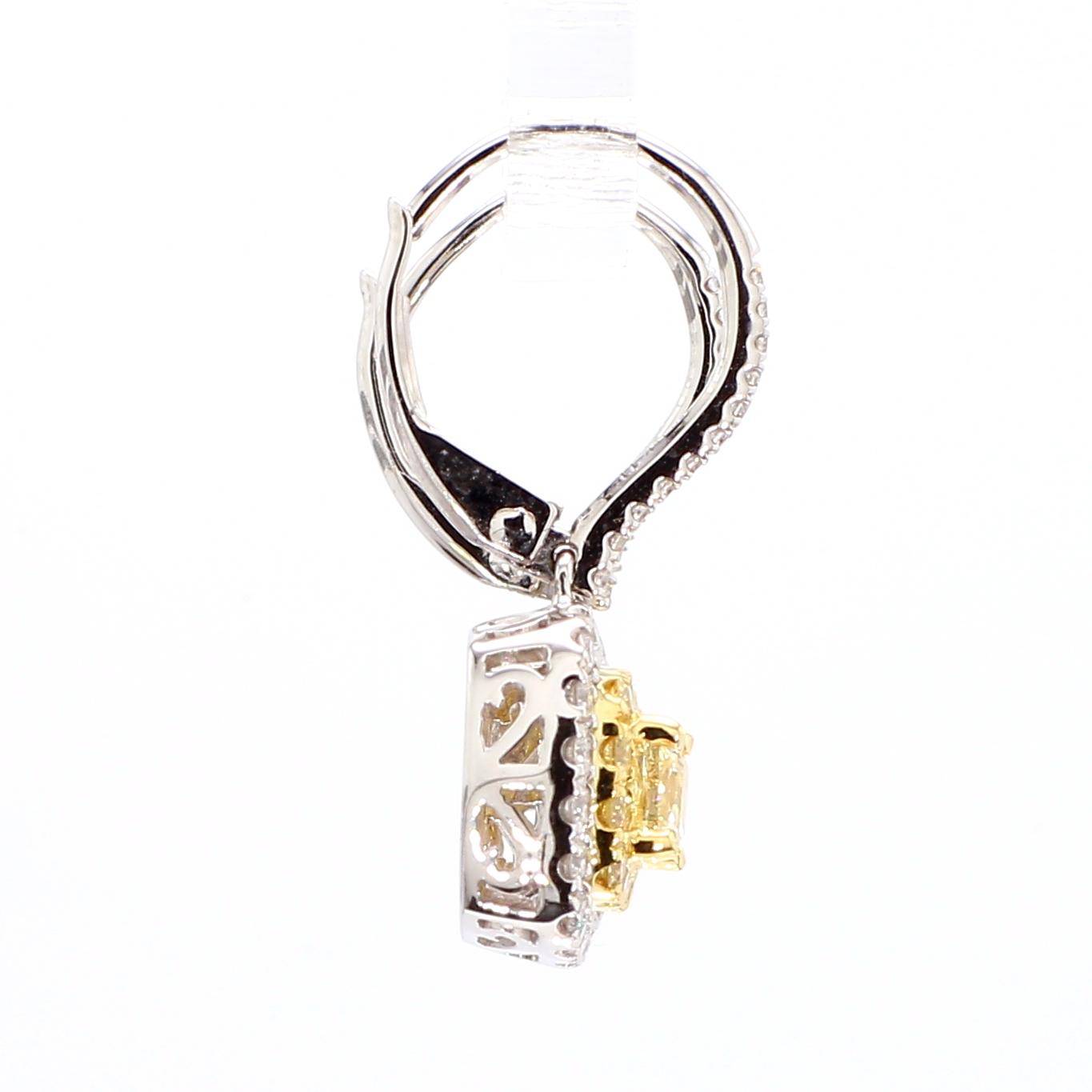 Natural Yellow Cushion Diamond 1.28 Carat TW Gold Drop Earrings