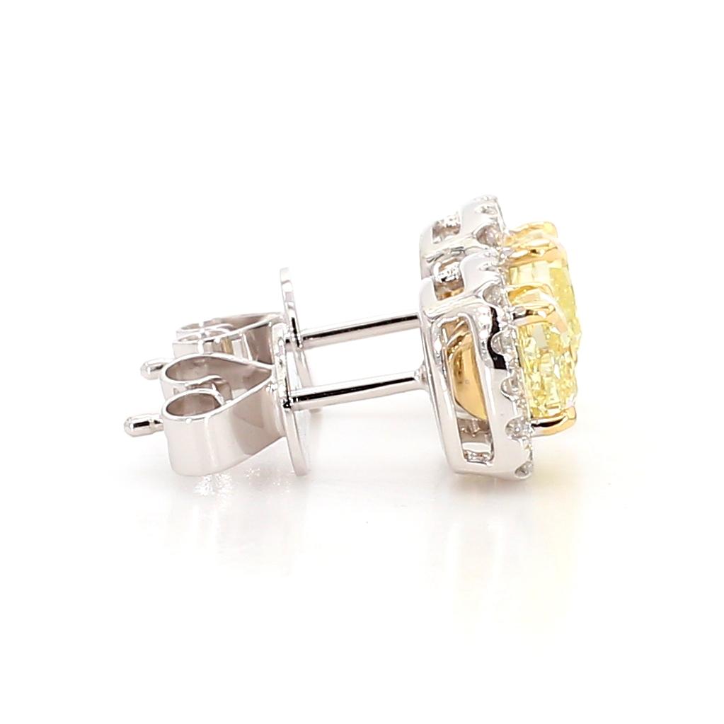 Natural Yellow Cushion Diamond 1.75 Carat TW Gold Stud Earrings