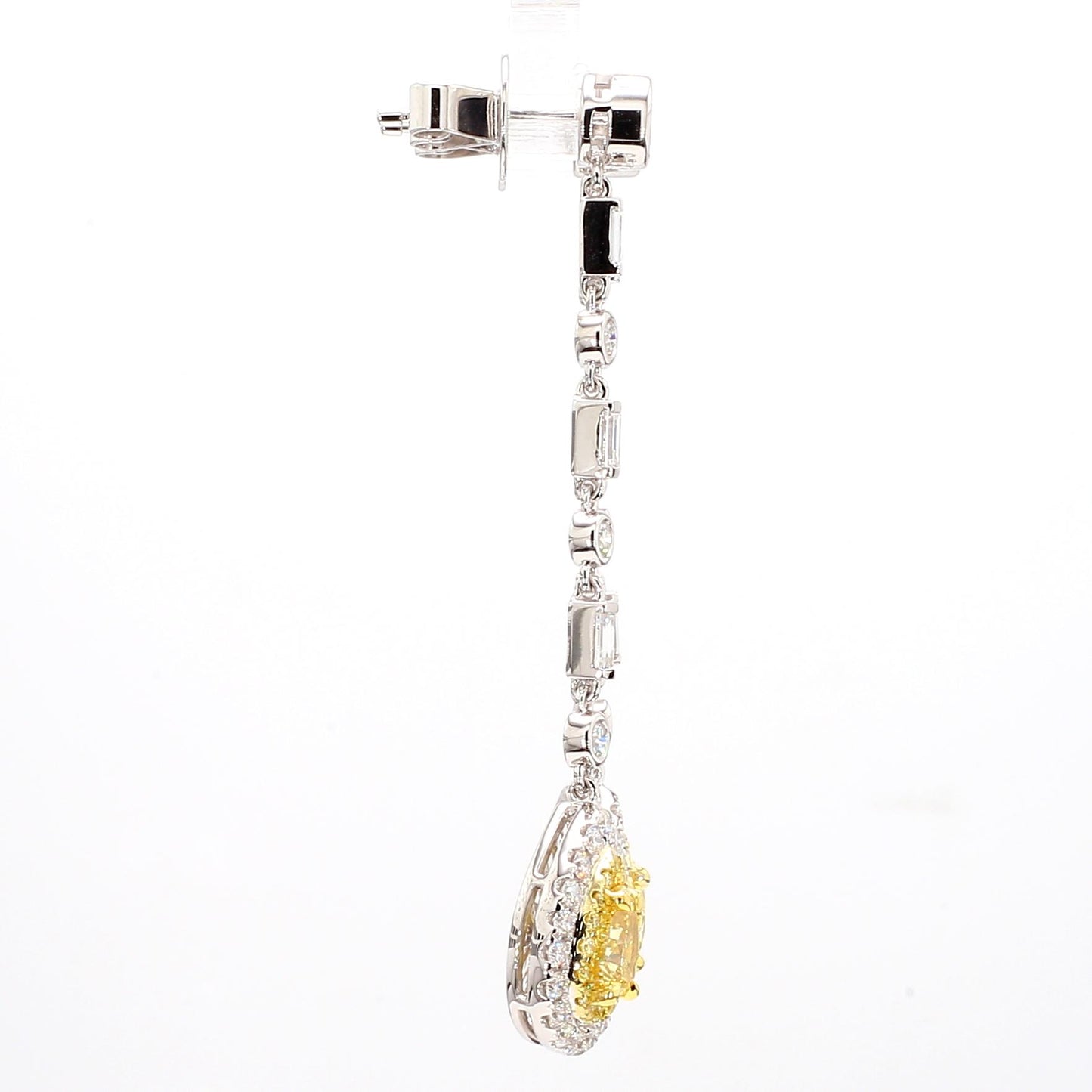 GIA Certified Natural Yellow Pear Diamond 3.39 Carat TW Gold Drop Earrings