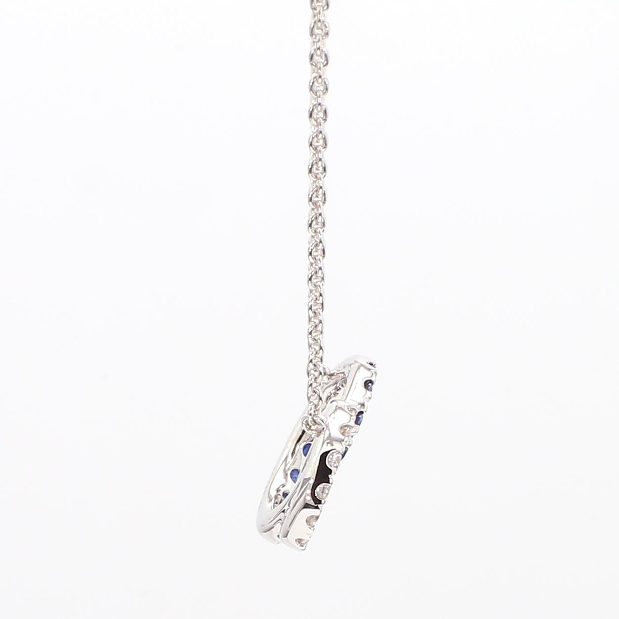 Natural Blue Round Sapphire and White Diamond 0.36 Carat TW White Gold Necklace