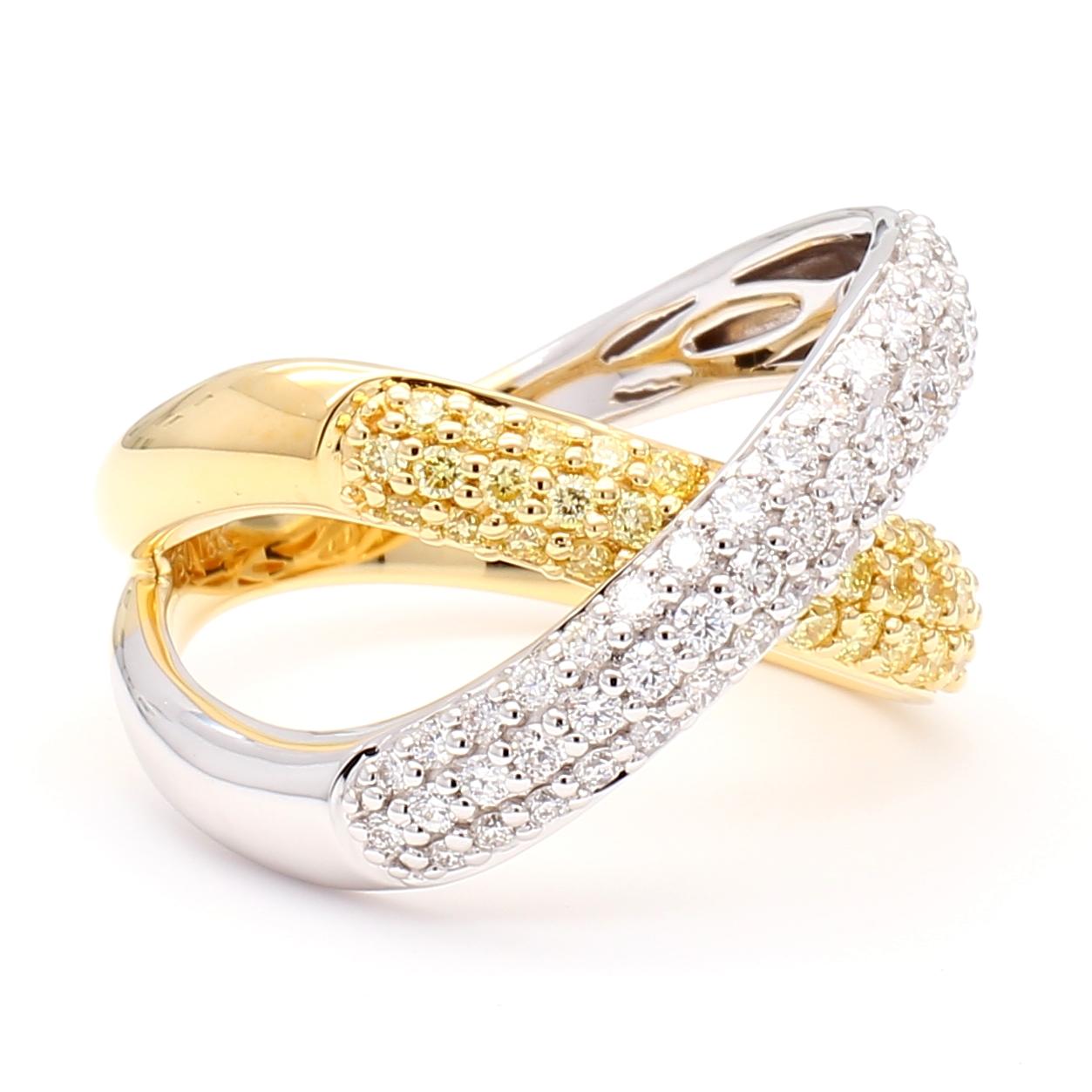Natural Yellow Round and White Diamond .99 Carat TW Gold Cocktail Band
