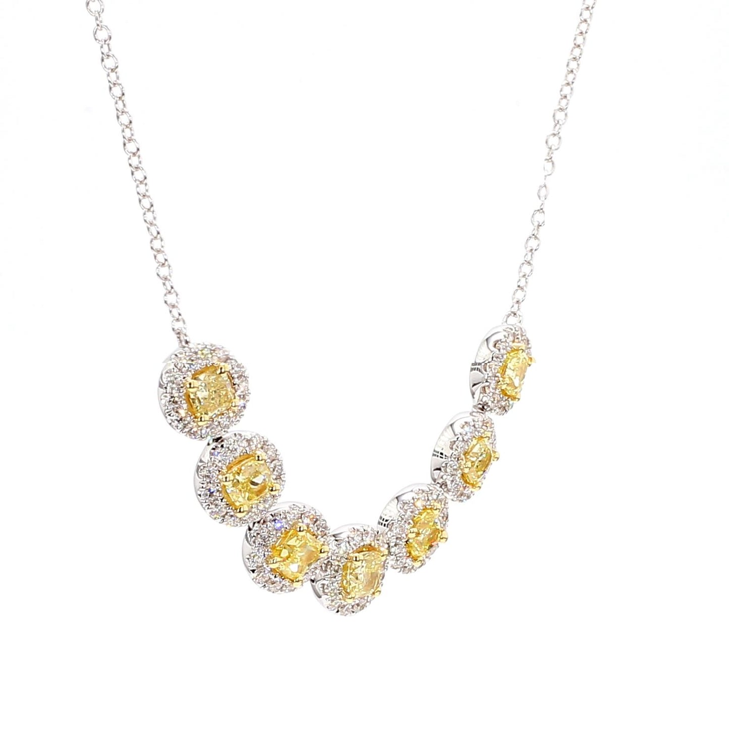 Natural Yellow Cushion Diamond 2.81 Carat TW Gold Drop Necklace