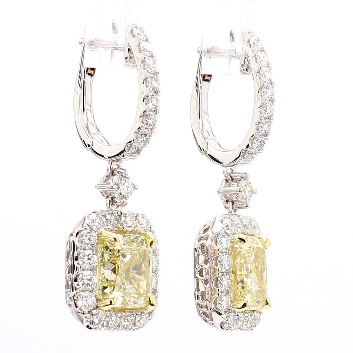 GIA Certified Natural Yellow Cushion Diamond 5.37 Carat TW Gold Drop Earrings