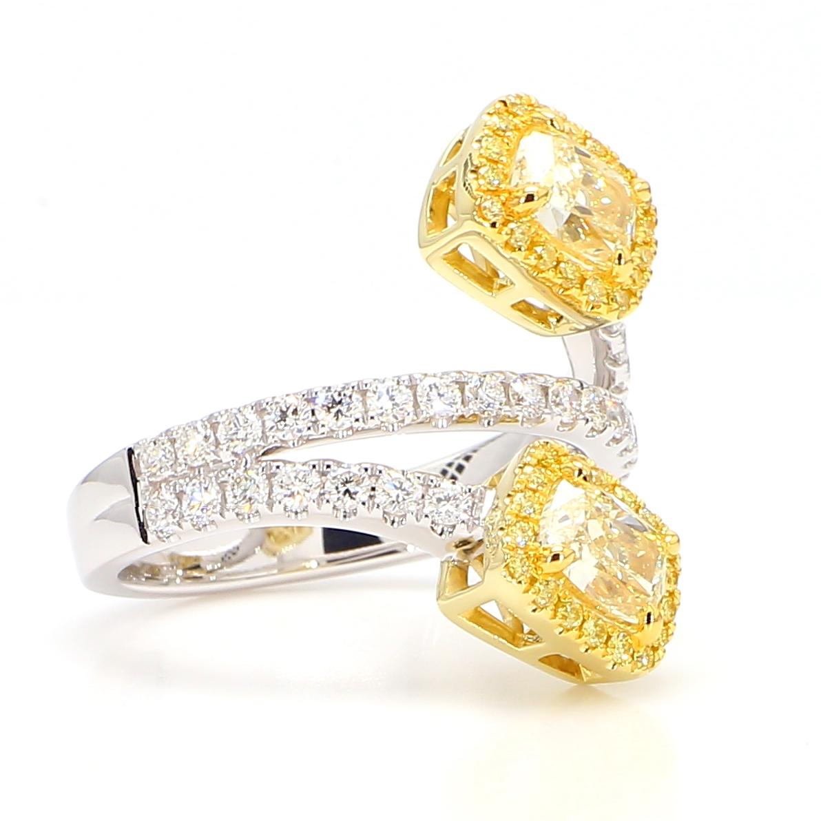 GIA Certified Natural Yellow Cushion Diamond 2.42 Carat TW Gold Cocktail Ring