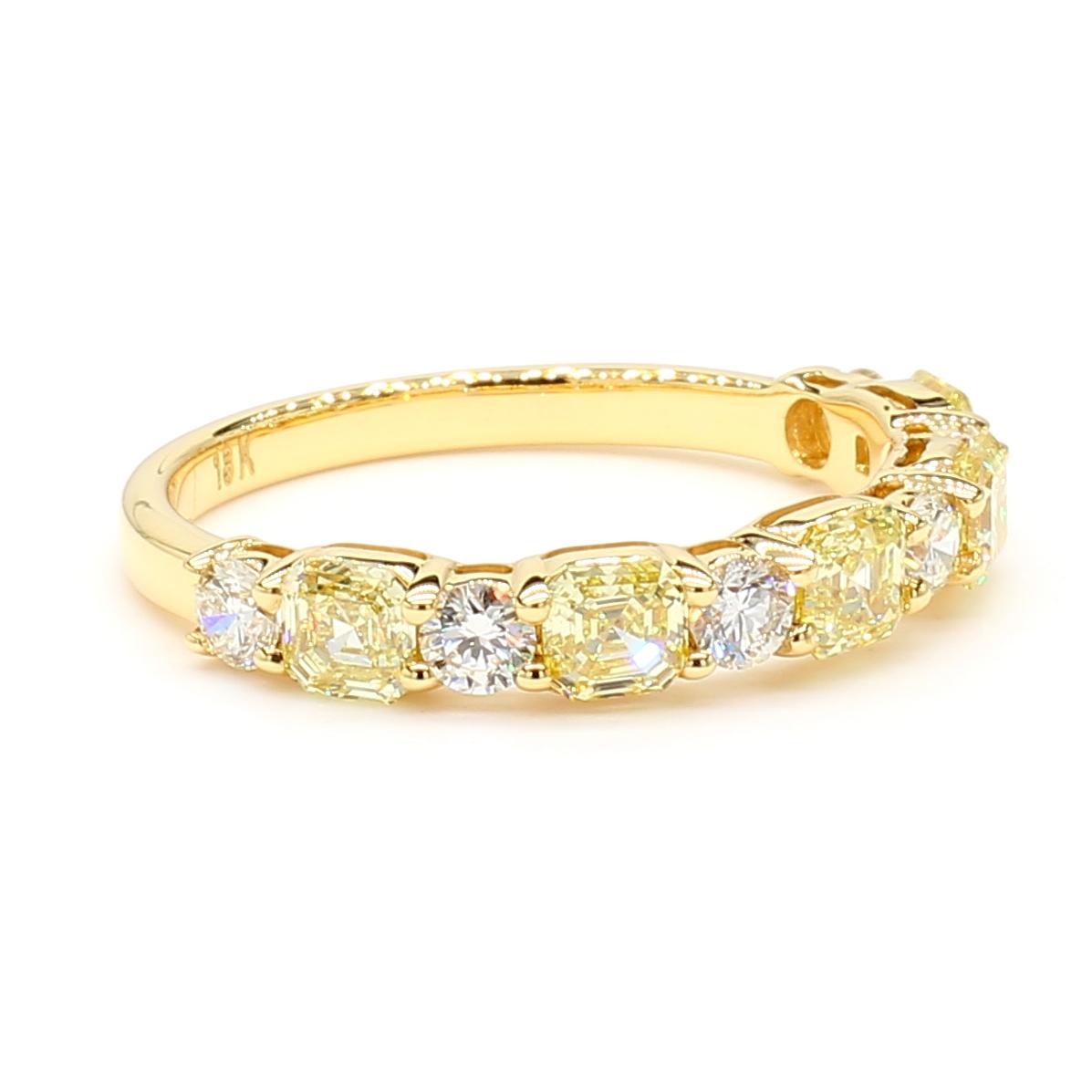 Natural Yellow Cushion Diamond 1.64 Carat TW Gold Cocktail Band