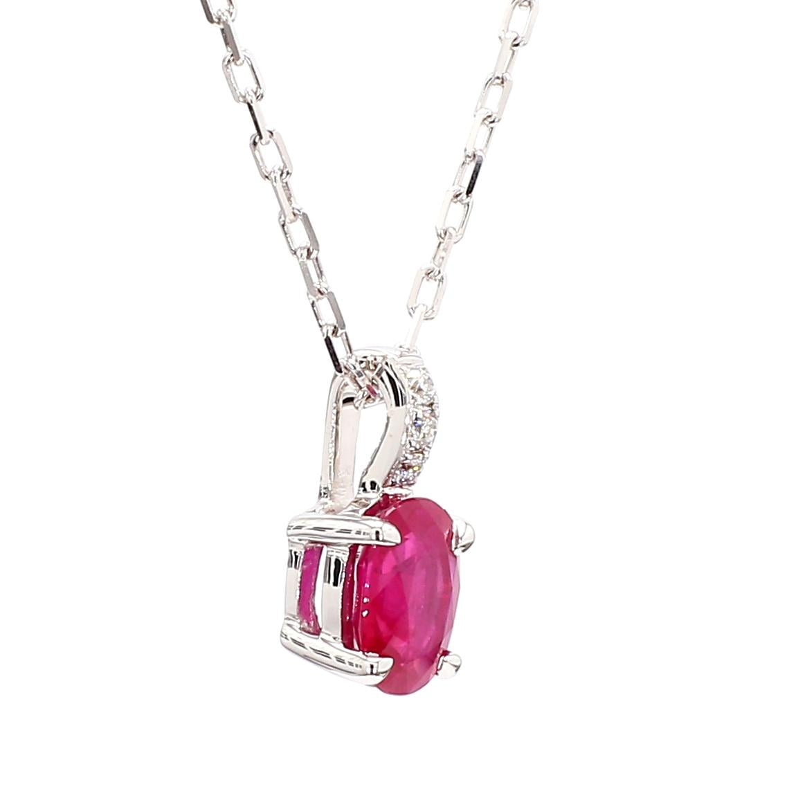 Natural Oval Red Ruby and White Diamond .92 Carat TW Rose Gold Pendant