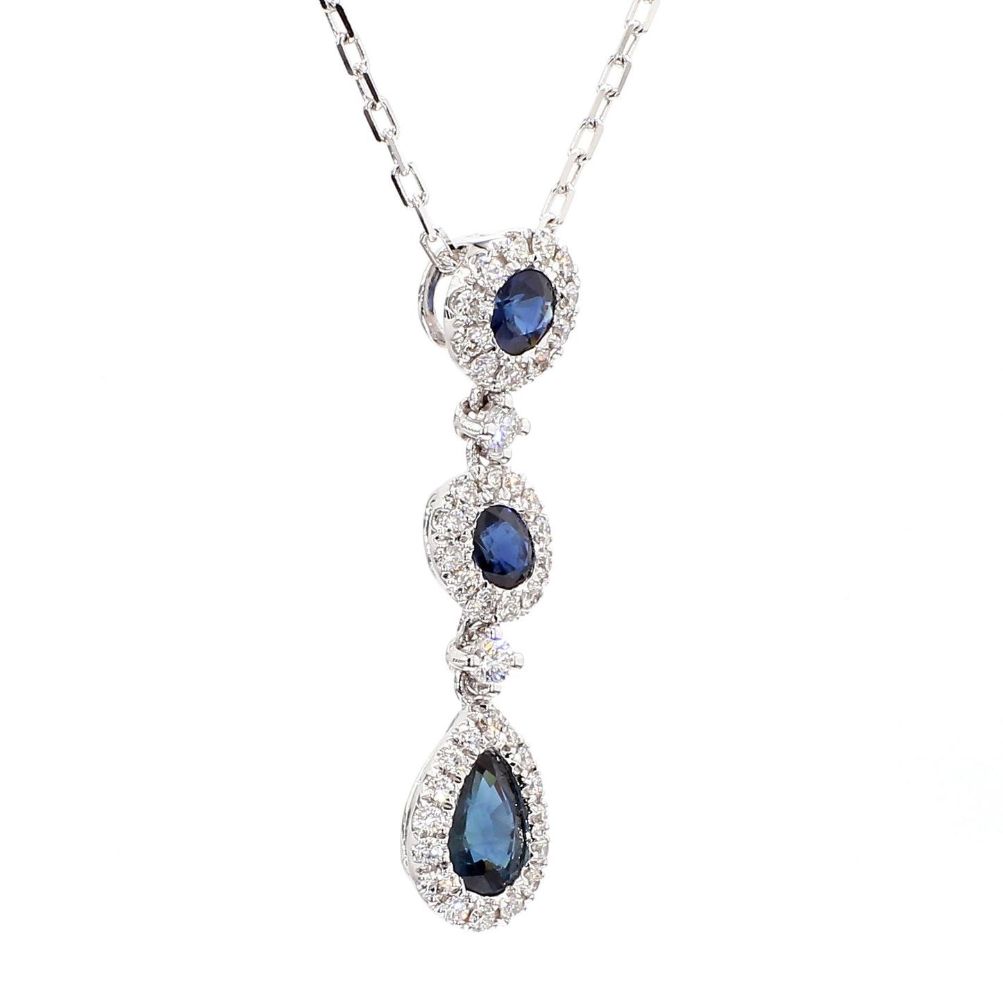 Natural Blue Sapphire and White Diamond 1.14 Carat TW Gold Drop Pendant
