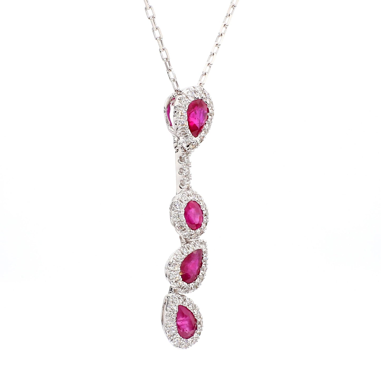 Natural Red Ruby and White Diamond 1.47 Carat TW Gold Drop Pendant