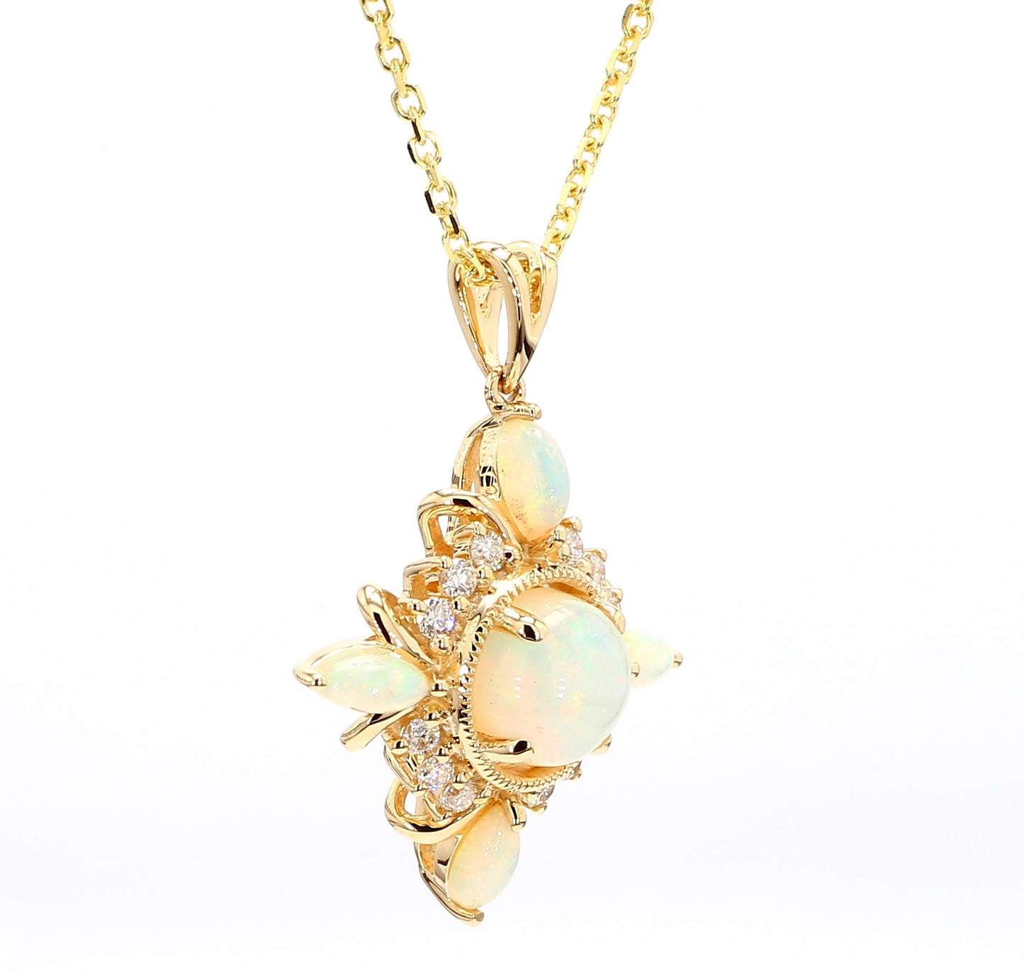 Natural Opal and White Diamond 1.91 Carat TW Gold Drop Pendant