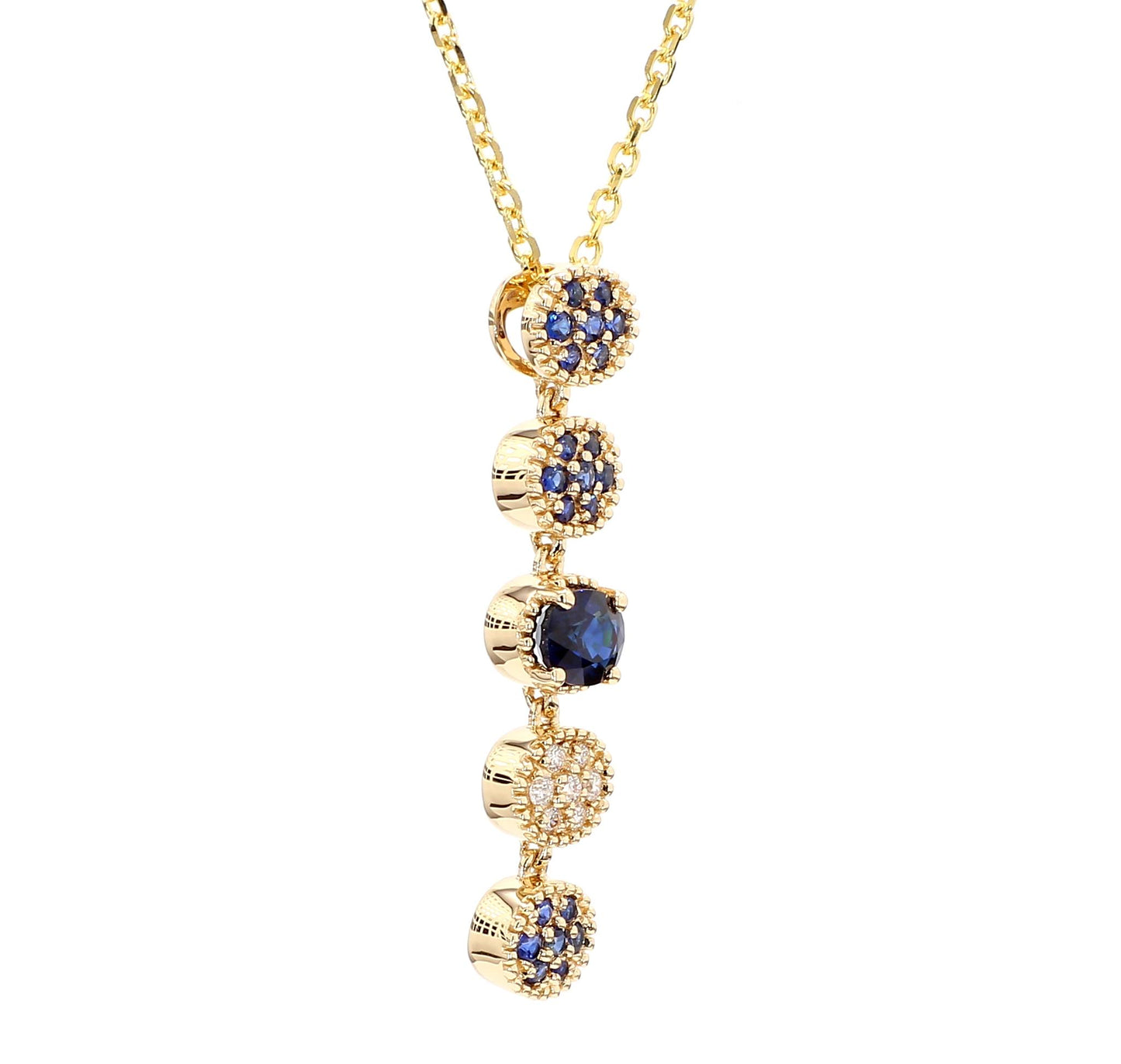 Natural Blue Oval Sapphire and White Diamond 0.93 Carat TW Gold Drop Pendant