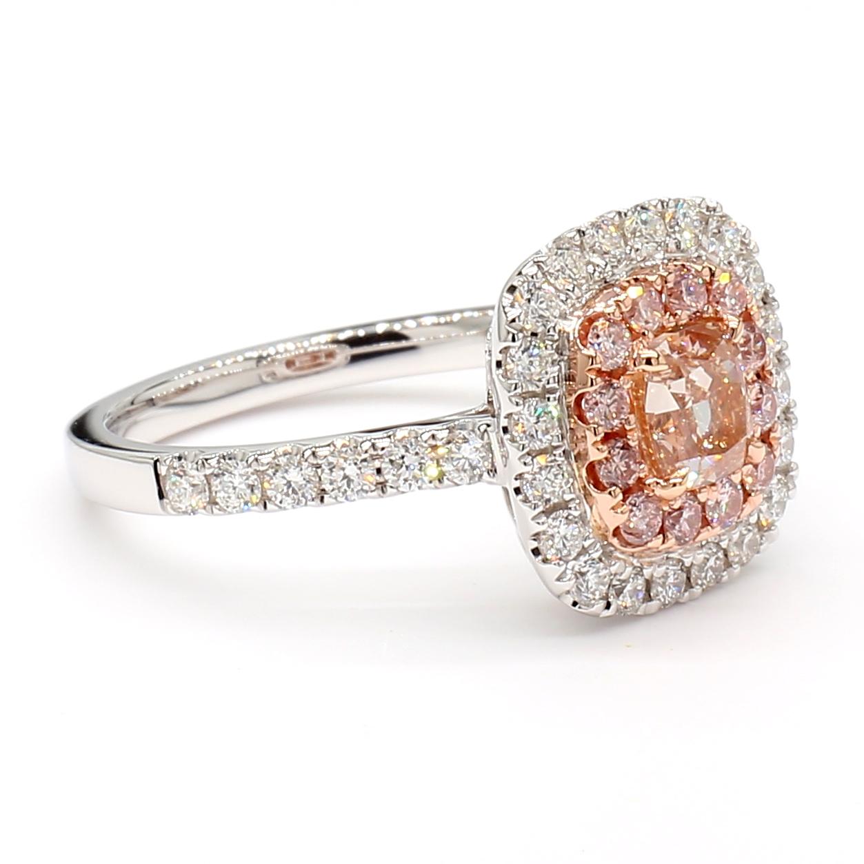 GIA Certified Natural Pink Cushion Diamond 1.47 Carat TW Gold Cocktail Ring