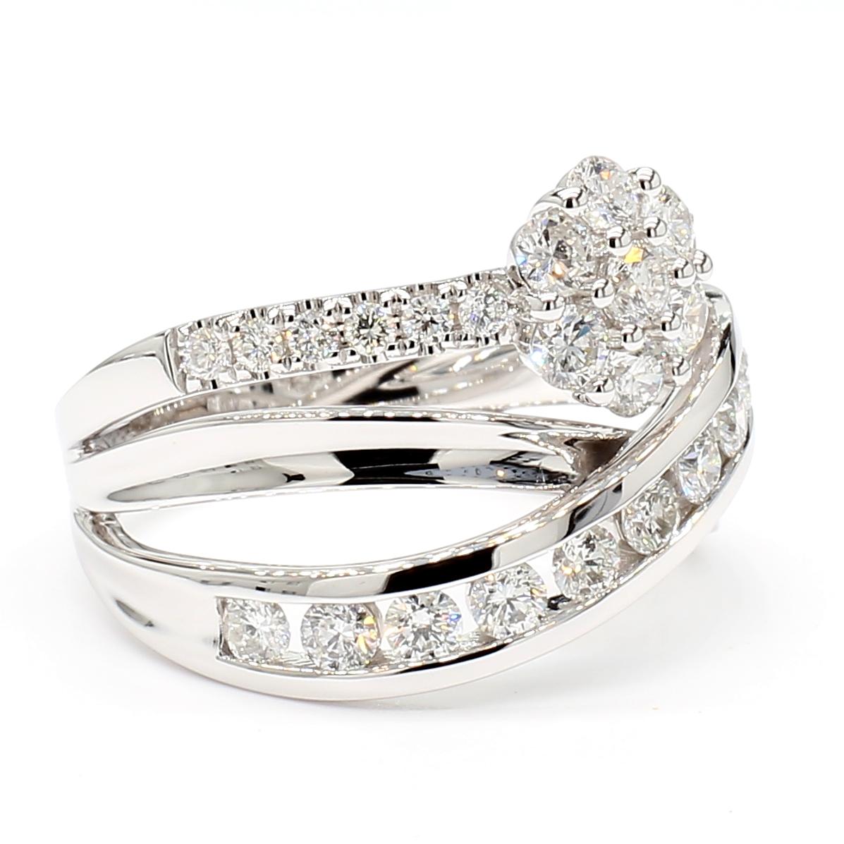 Natural White Round Diamond 1.18 Carat TW White Gold Cocktail Ring