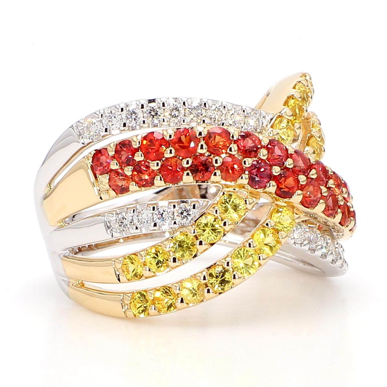 Natural Round Sapphire and White Diamond 2.28 Carat TW Gold Cocktail Ring