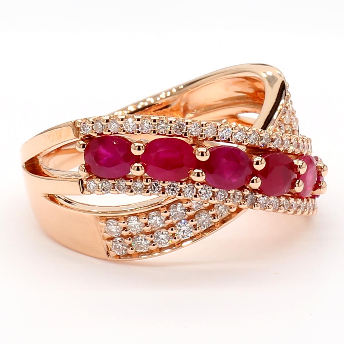 Natural Red Oval Ruby and White Diamond 2.04 Carat TW Gold Cocktail Ring