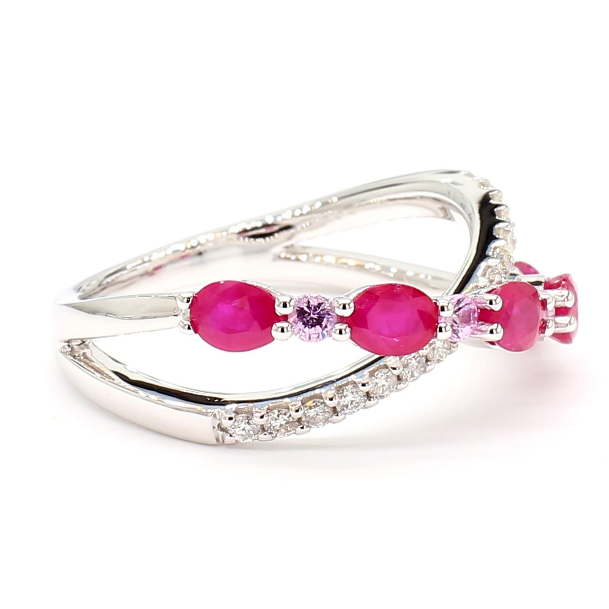 Natural Oval Ruby and Diamond/Sapphire 1.45 Carat TW Gold Cocktail Band