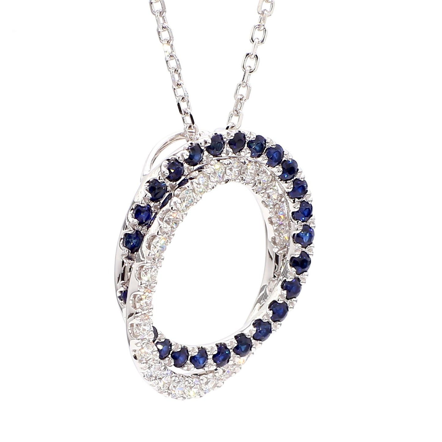 Natural Blue Round Sapphire and White Diamond 1.41 Carat TW Gold Drop Pendant