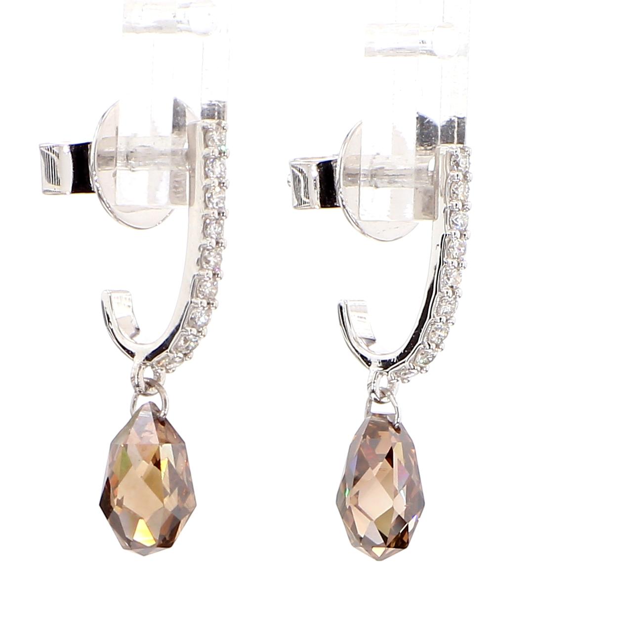 Natural Brown Briolette Diamond 2.39 Carat TW Gold Drop Earrings