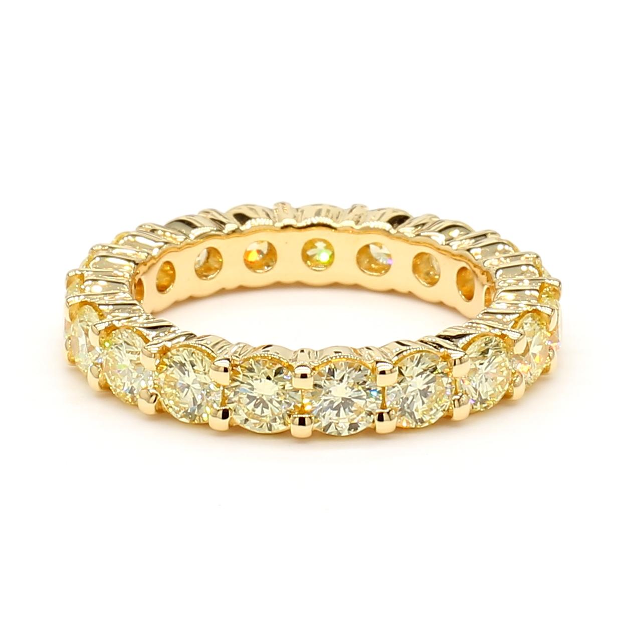 Natural Yellow Round Diamond 2.55 Carat TW Gold Eternity Band