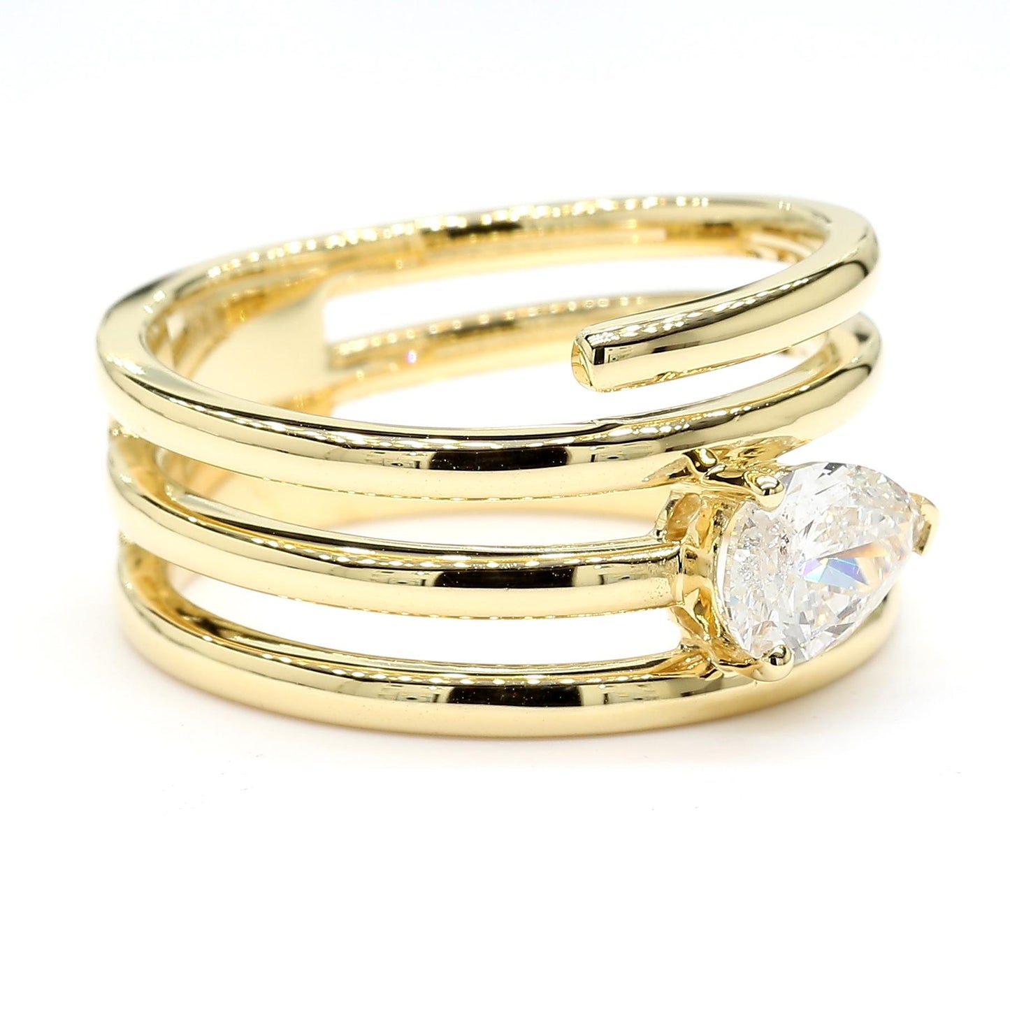 Natural White Pear Diamond 0.72 Carat TW Yellow Gold Cocktail Ring