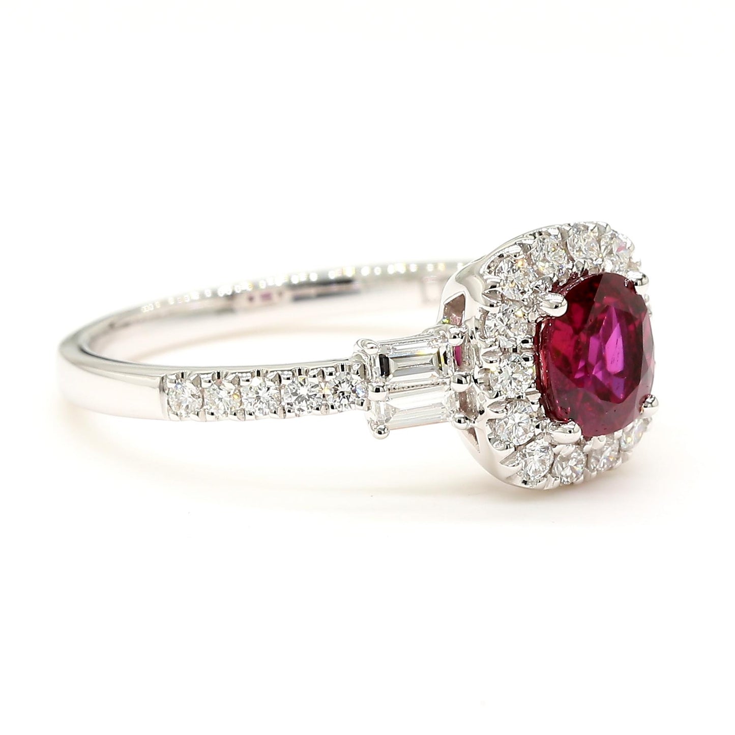 Natural Red Cushion Ruby and White Diamond 1.25 Carat TW Gold Cocktail Ring