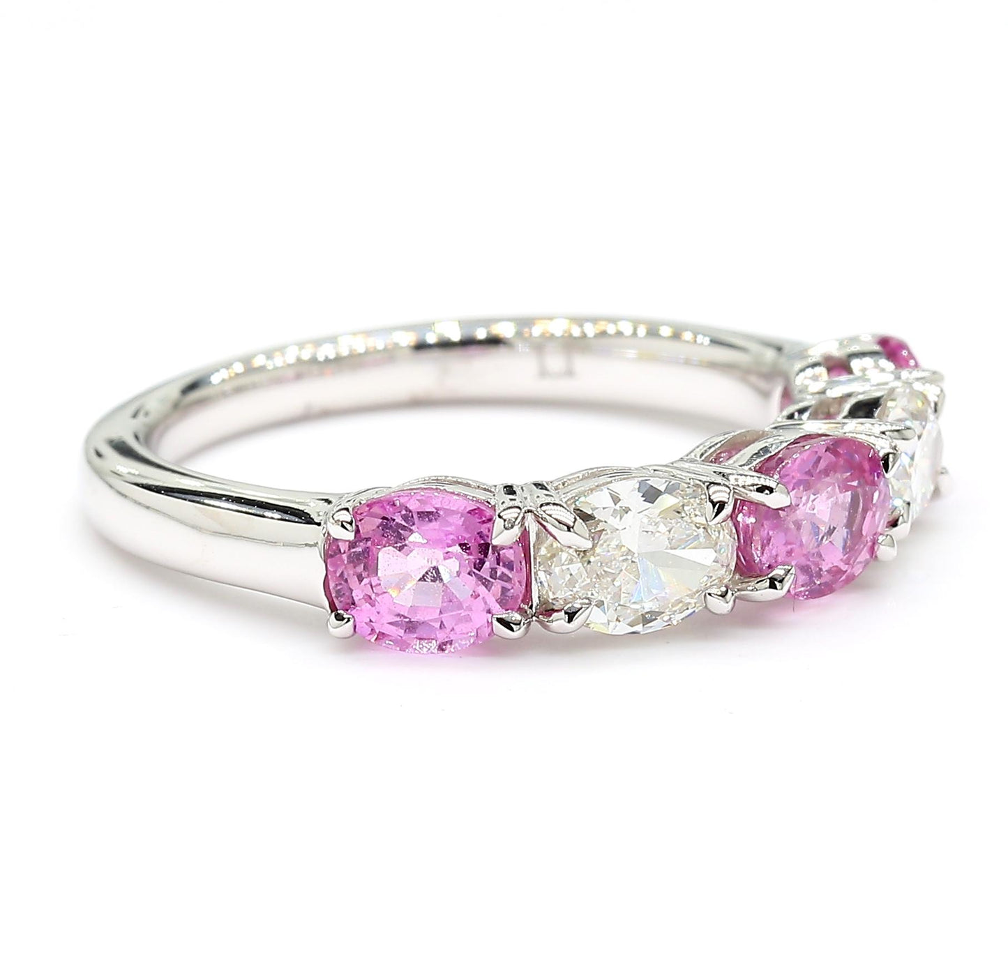 Natural Pink Oval Sapphire and White Diamond 1.97 Carat TW Gold Wedding Band