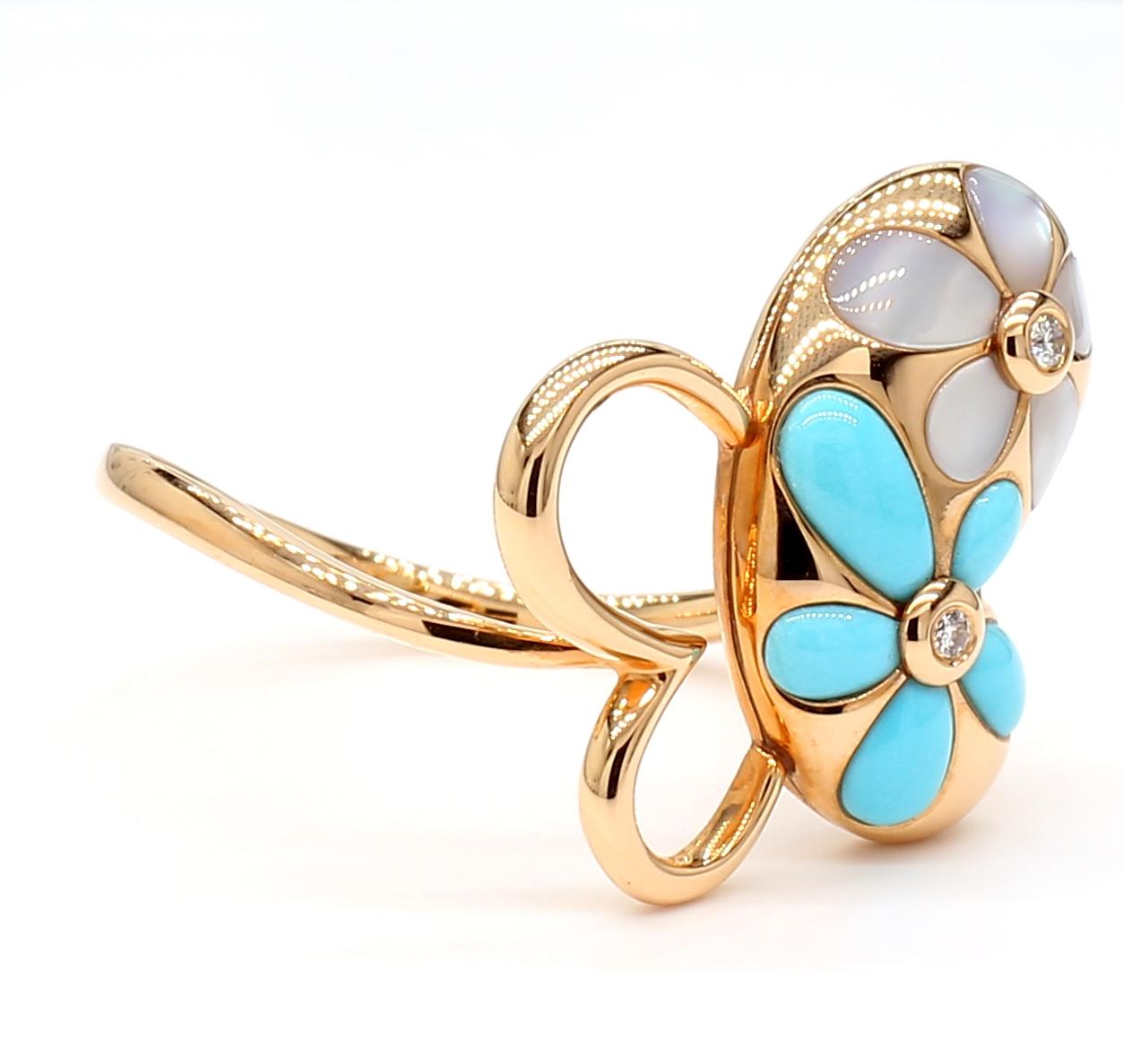 Natural Turquoise and White Diamond .51 Carat TW Rose Gold Fashion Ring