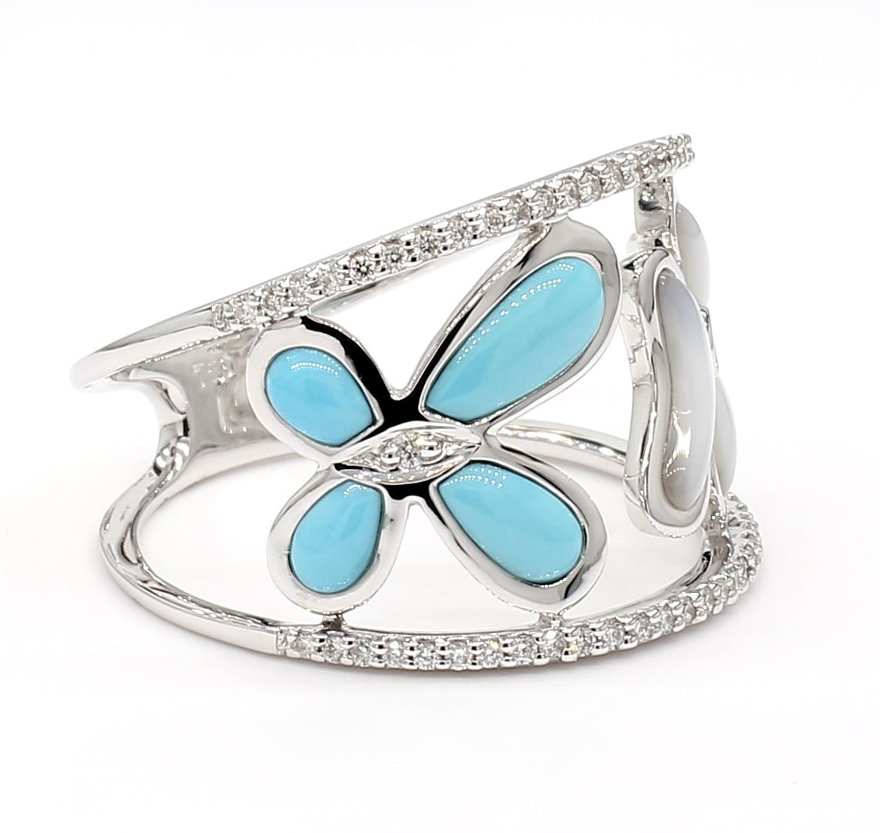 Natural Turquoise and White Diamond .43 Carat TW White Gold Fashion Ring