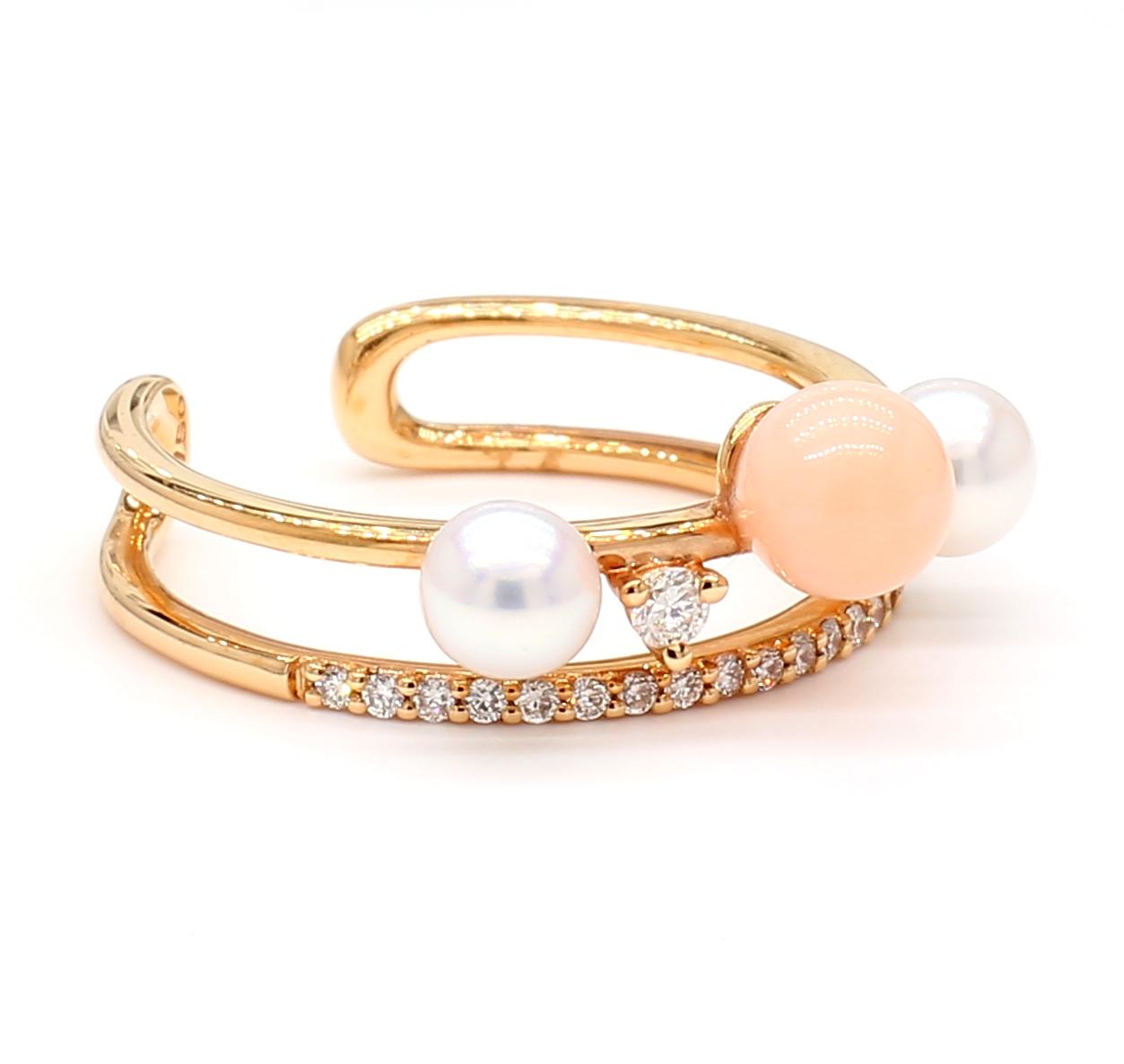 Natural White Pearl and White Diamond .55 Carat TW Rose Gold Fashion Ring