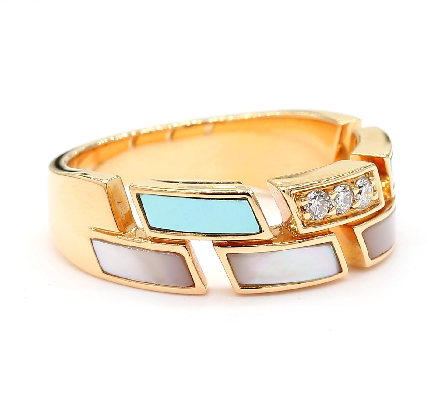 Natural Turquoise and White Diamond .09 Carat TW Rose Gold Wedding Band