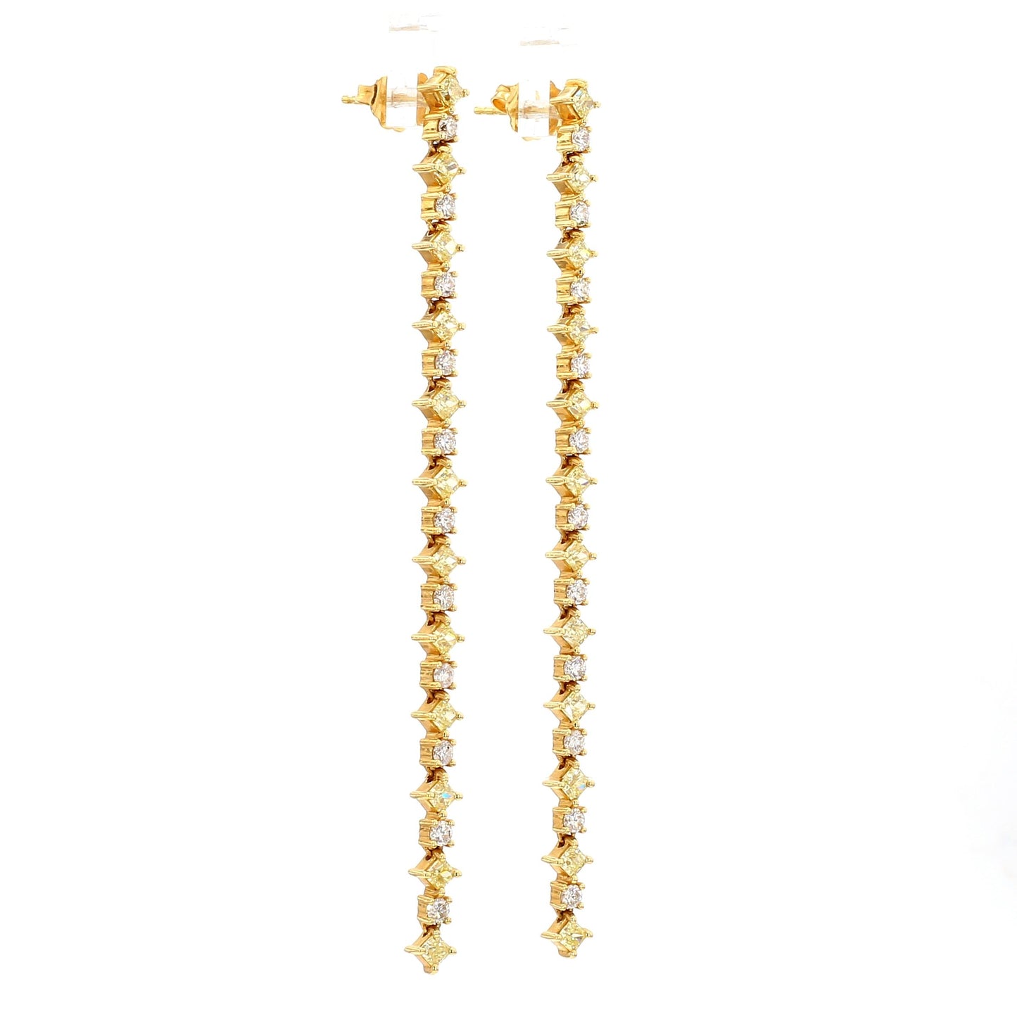 Natural Yellow Radiant Diamond 2.67 Carat TW Gold Drop Earrings