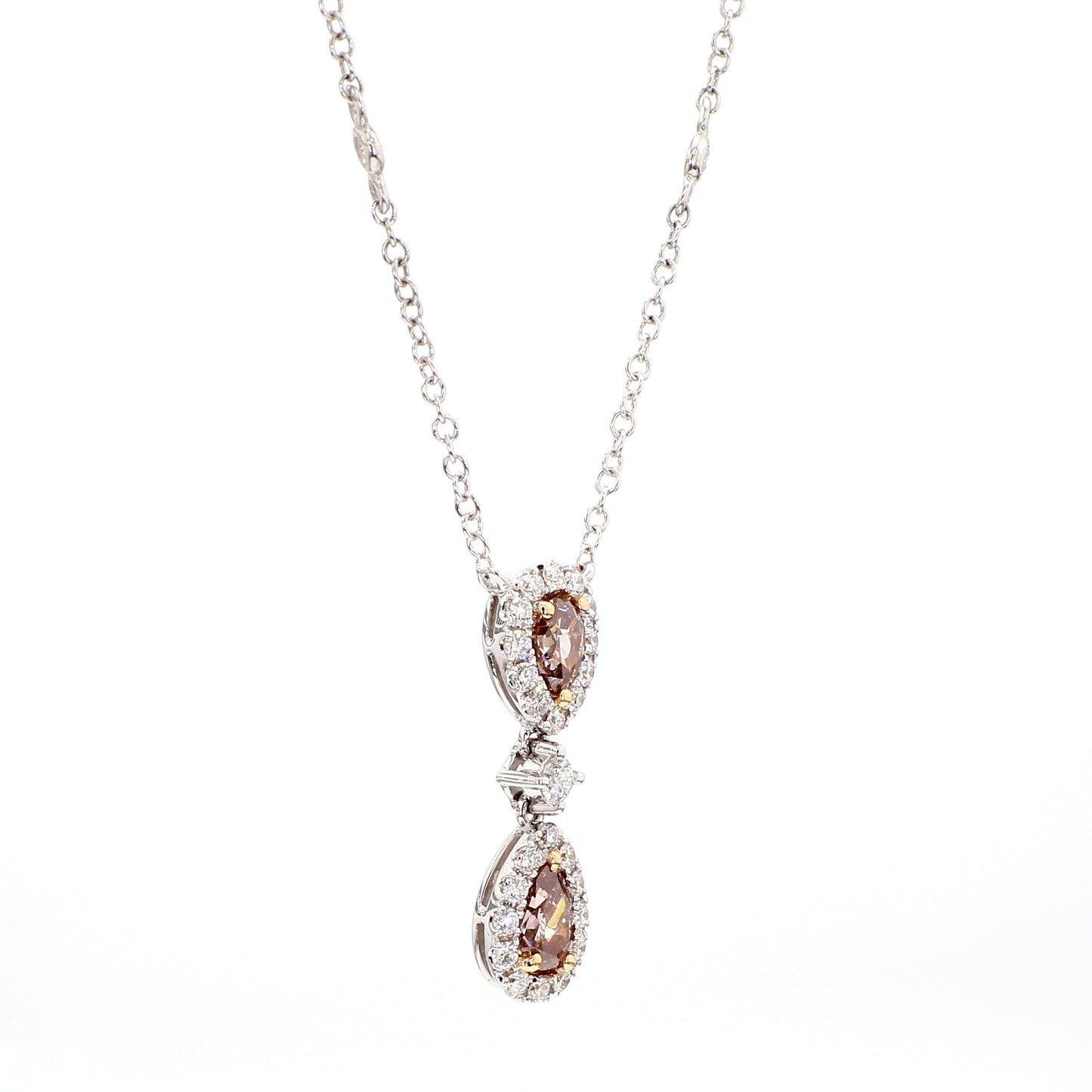 GIA Certified Natural Brown Pear Diamond 1.08 Carat TW Gold Necklace