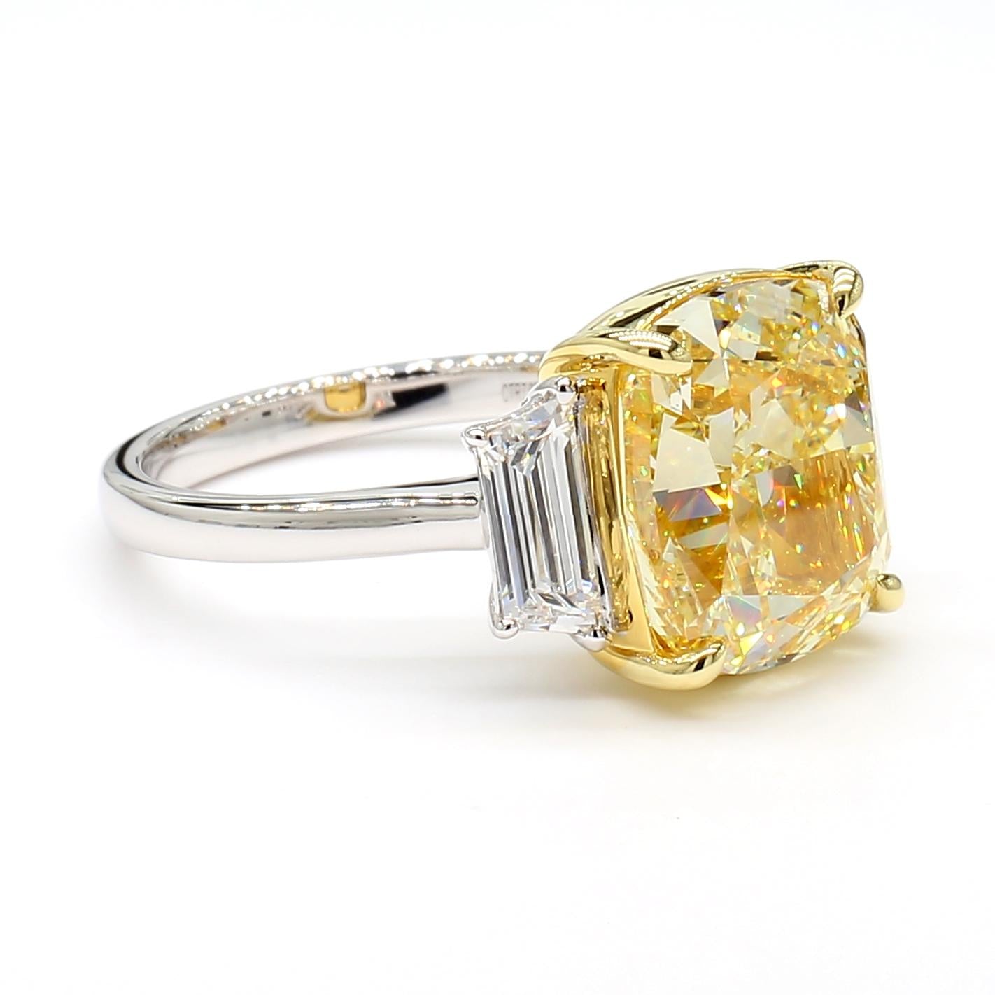 GIA Certified Fancy Yellow Cushion Diamond 7.64 Carat TW Cocktail Ring