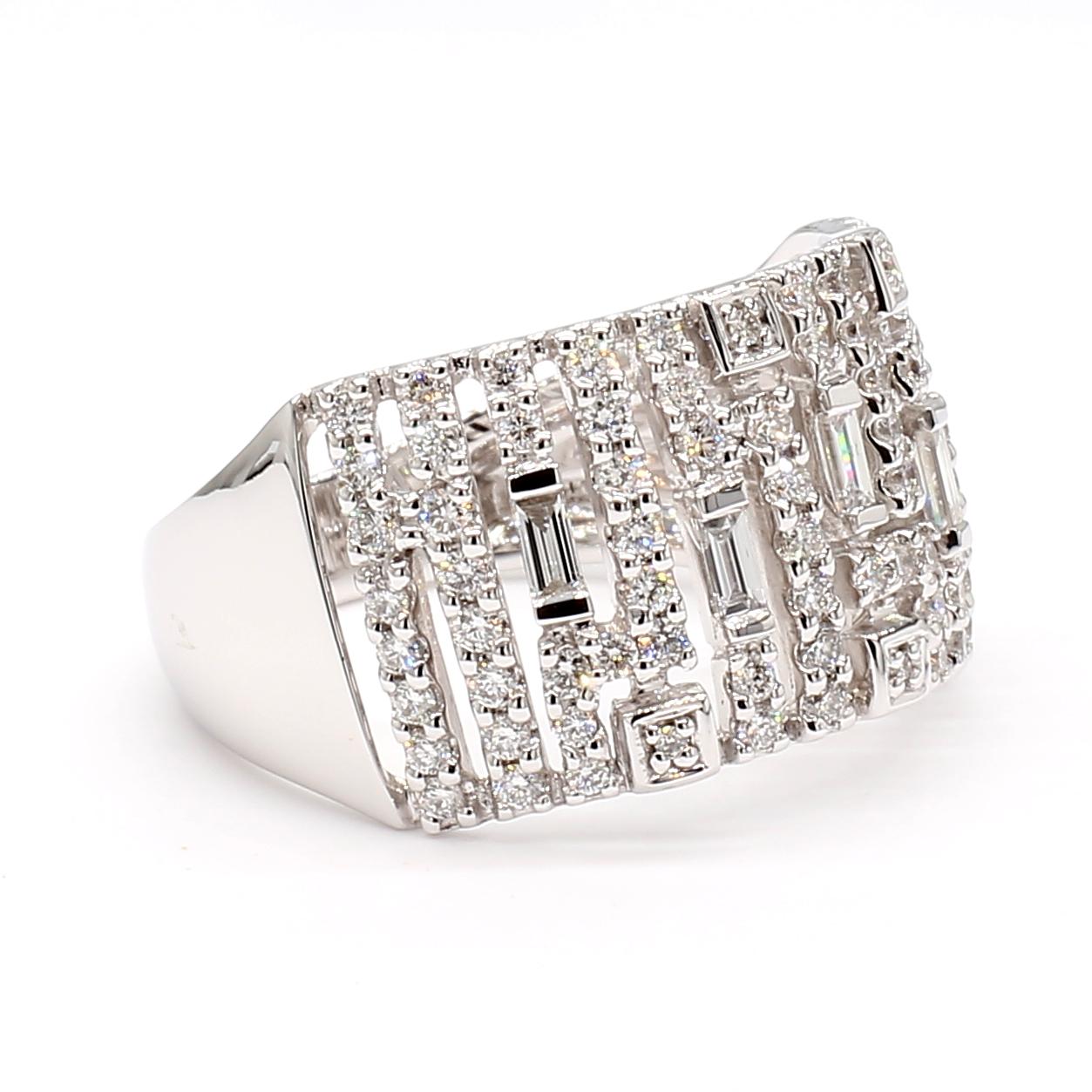 Natural White Baguette Diamond 0.68 Carat TW White Gold Cocktail Ring
