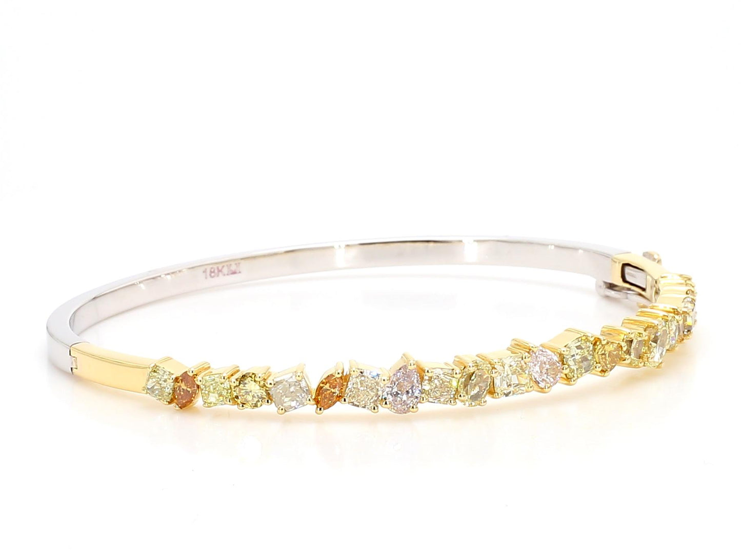 Natural Fancy Color Mix Diamond 3.30 Carat TW Gold Cuff Bracelet