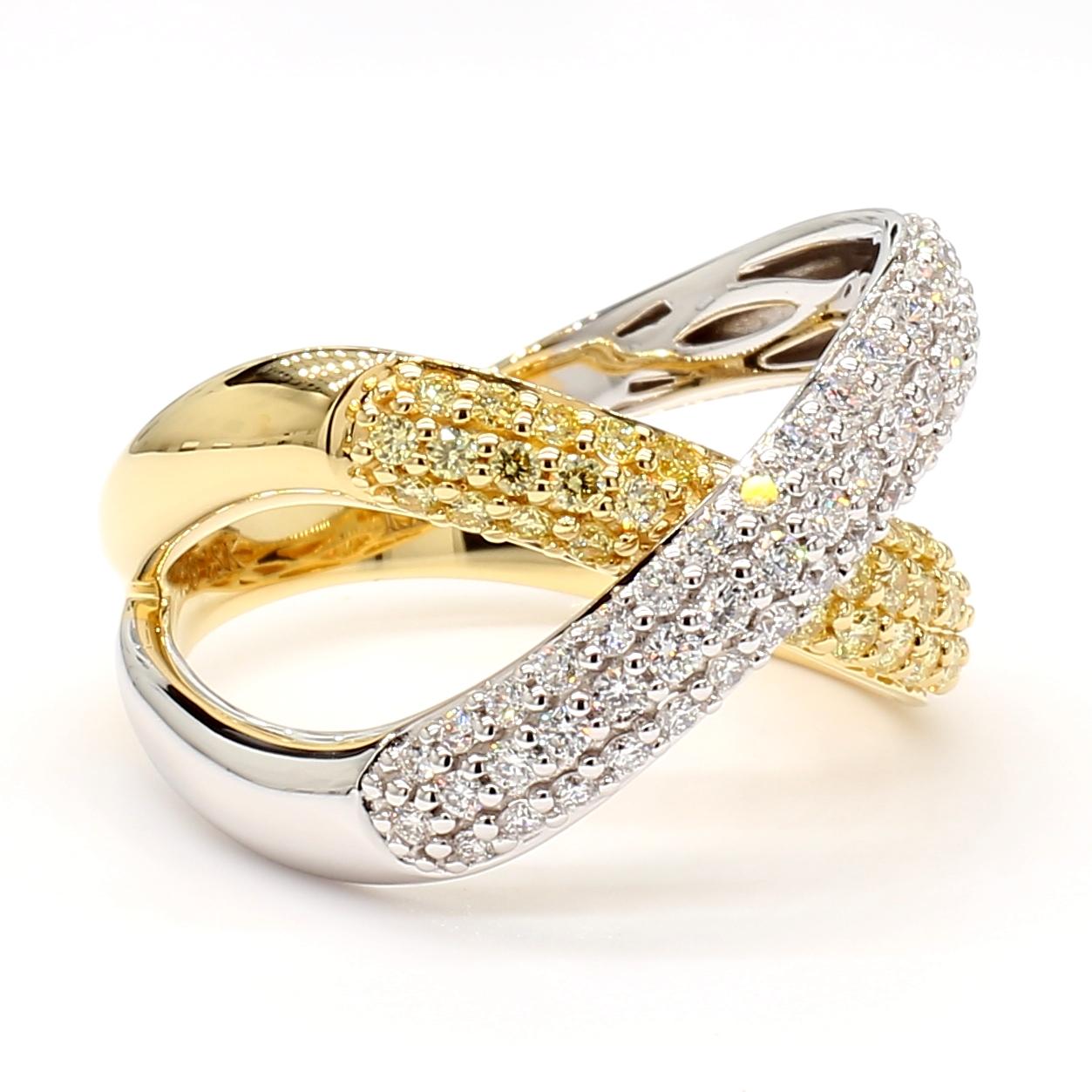 Natural Yellow Round Diamond 0.99 Carat TW Gold Cocktail Ring