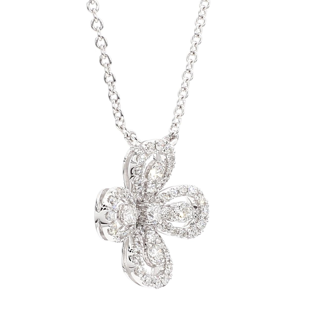 Natural White Round Diamond .67 Carat TW White Gold Drop Necklace