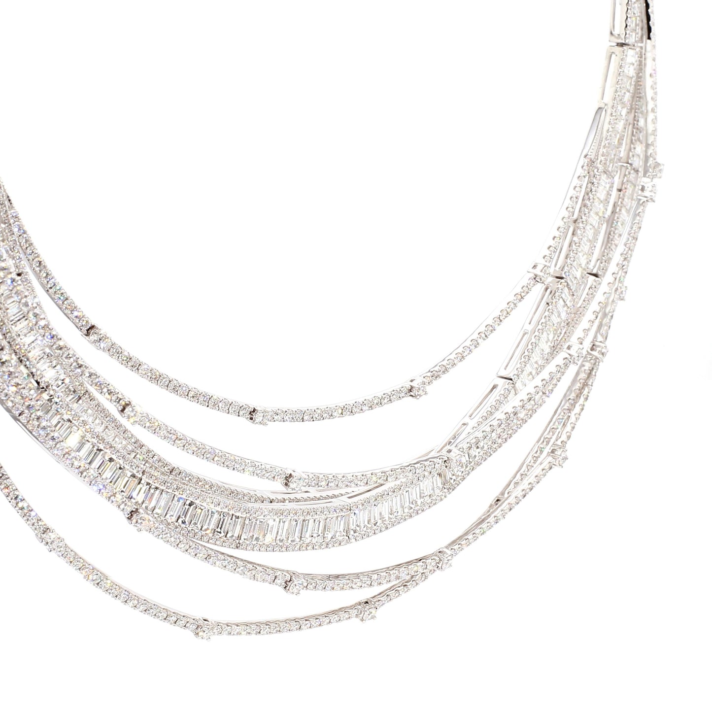 Natural White Baguette Diamond 36.32 Carat TW White Gold Drop Necklace