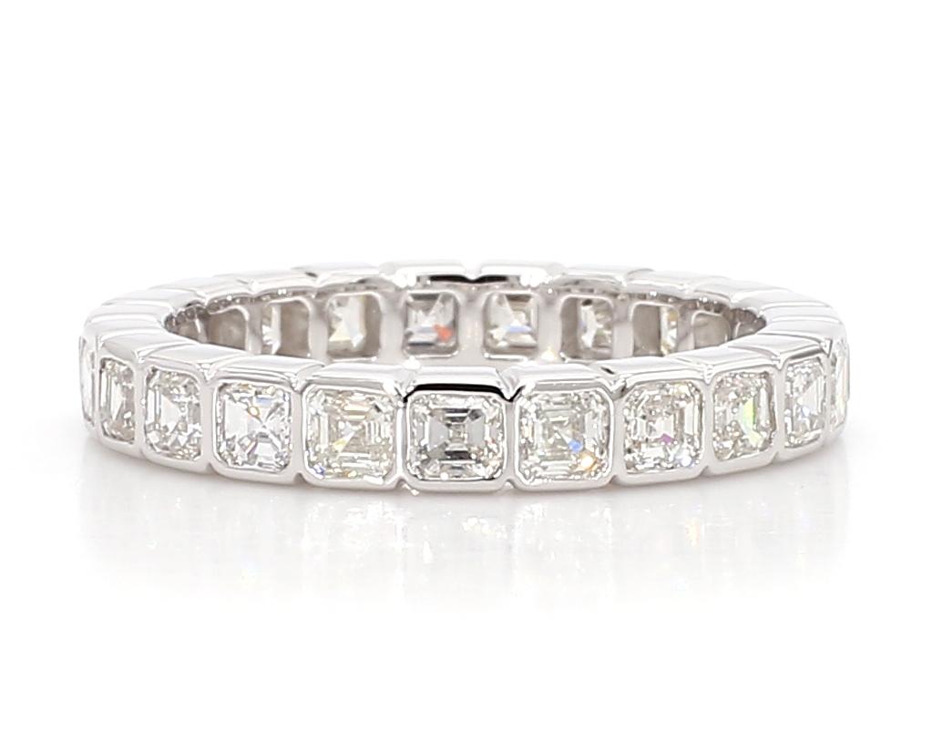 Natural White Asscher Diamond 2.49 Carat TW White Gold Eternity Band